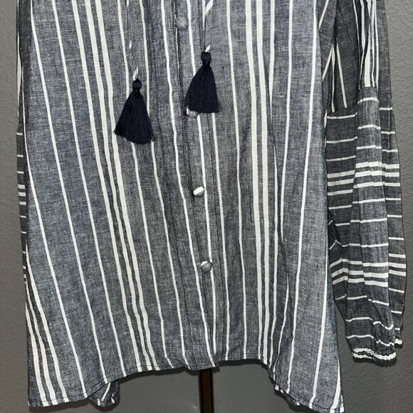 LANE BRYANT Long Balloon Sleeve Peasant Blouse - Linen Blend -Black & White - 26 - Picture 3 of 13